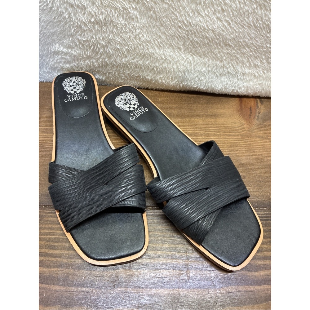 Vince Camuto Womens Sandals Low Heel Slides Size 9 Black Leather VP YDELLE